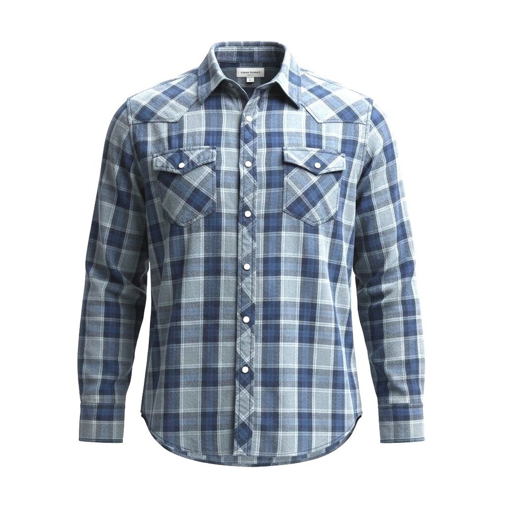 Lucky Brand Western Pearl Snap Shirt Mens XXL Blue Plaid Cotton Long Sleeve
